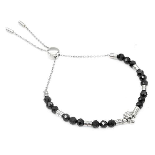 Black Spinel beads & white Swarovski crystals with skull bracelet