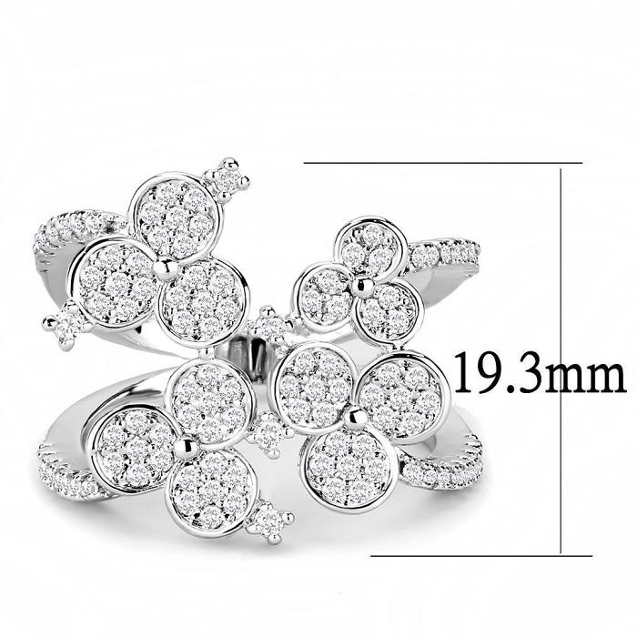 3W1447 - Rhodium Brass Ring with AAA Grade CZ  in Clear