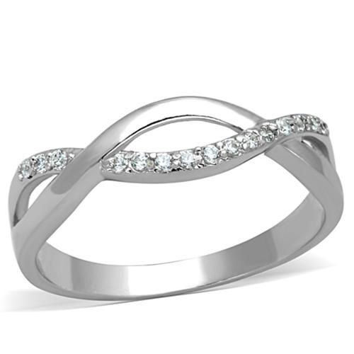 3W796 - Rhodium Brass Ring with AAA Grade CZ  in Clear