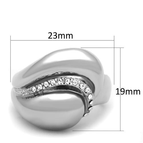 3W586 - Rhodium Brass Ring with Top Grade Crystal  in Clear