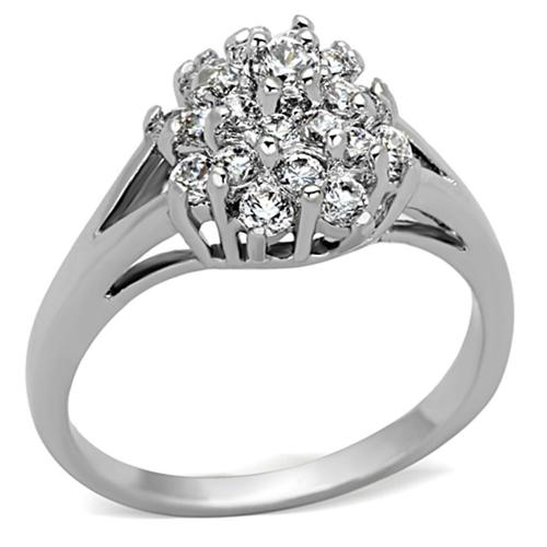 3W479 - Rhodium Brass Ring with AAA Grade CZ  in Clear
