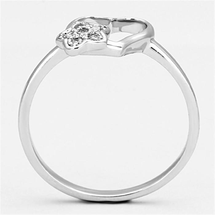 3W472 - Rhodium Brass Ring with AAA Grade CZ  in Clear