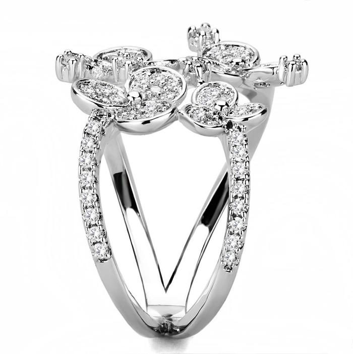 3W1447 - Rhodium Brass Ring with AAA Grade CZ  in Clear