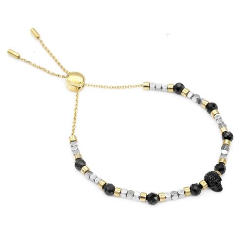 Black Spinel beads Black skull with Gold plated bracelet