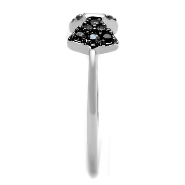 3W856 - Rhodium + Ruthenium Brass Ring with AAA Grade CZ  in Black Dia