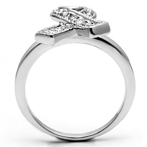 3W263 - Rhodium Brass Ring with AAA Grade CZ  in Clear