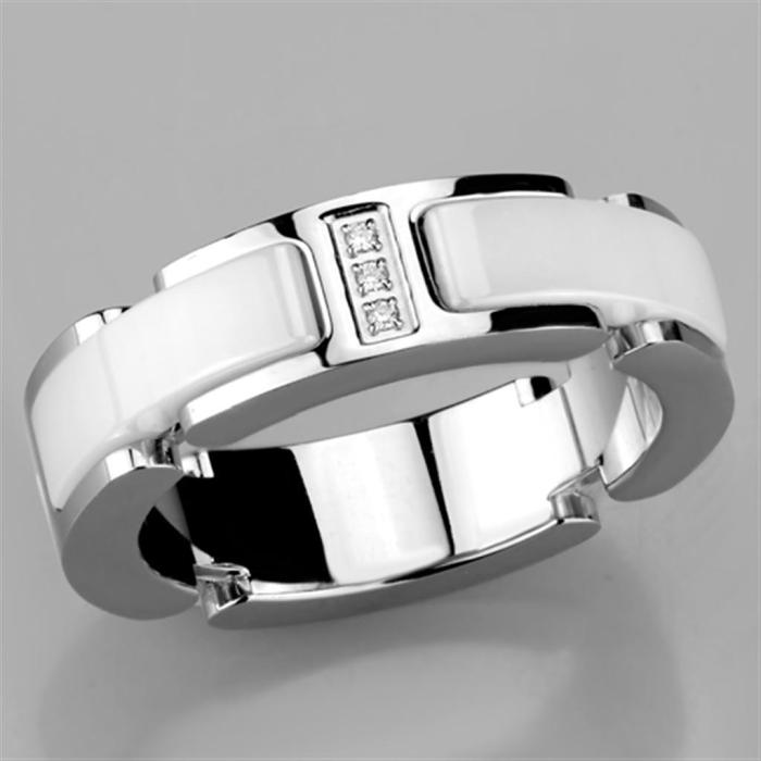 3W967 - High polished (no plating) Stainless Steel Ring with Ceramic