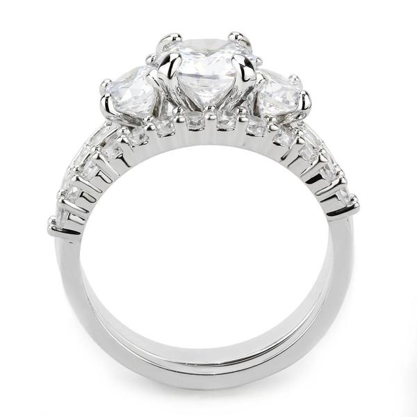 3W1588 - Rhodium Brass Ring with AAA Grade CZ  in Clear
