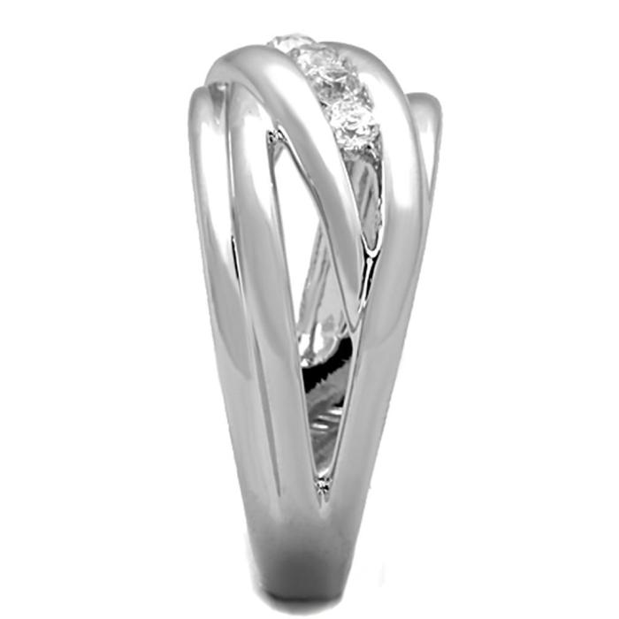 3W830 - Rhodium Brass Ring with AAA Grade CZ  in Clear