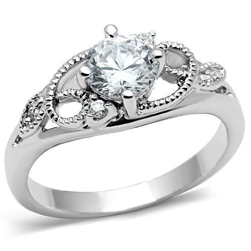 3W034 - Rhodium Brass Ring with AAA Grade CZ  in Clear