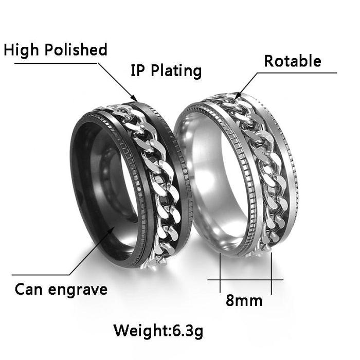 Cool Stainless Steel Rotatable Men Couple Ring High Quality Spinner Chain Rotable Rings Punk Women Man Jewelry for Party Gift