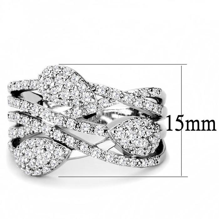 3W1446 - Rhodium Brass Ring with AAA Grade CZ  in Clear