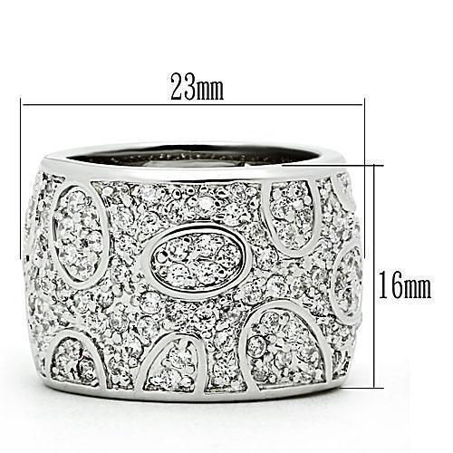 3W159 - Rhodium Brass Ring with AAA Grade CZ  in Clear