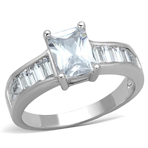 3W769 - Rhodium Brass Ring with AAA Grade CZ  in Clear