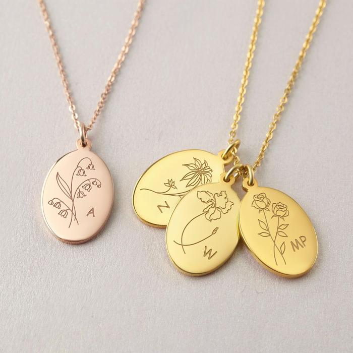 Birth Flower Necklace For Mom, Mother Jewelry, Mom Necklace Flowers