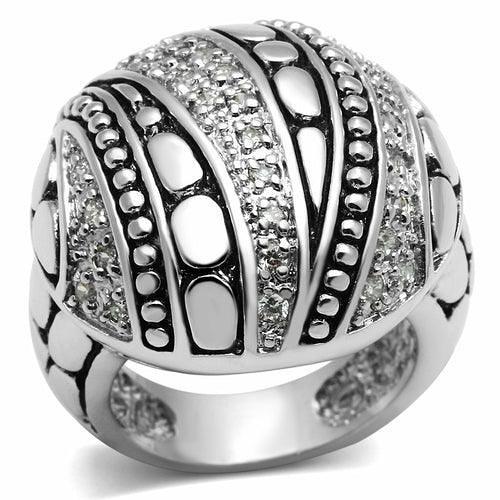 3W244 - Rhodium Brass Ring with AAA Grade CZ  in Clear