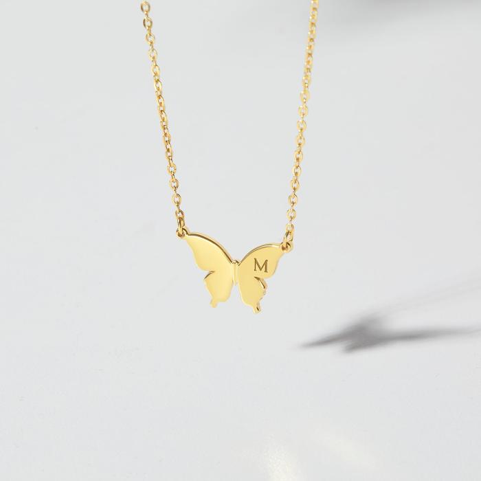 Butterfly Necklace For Women, Initial Butterfly Necklace, Butterfly