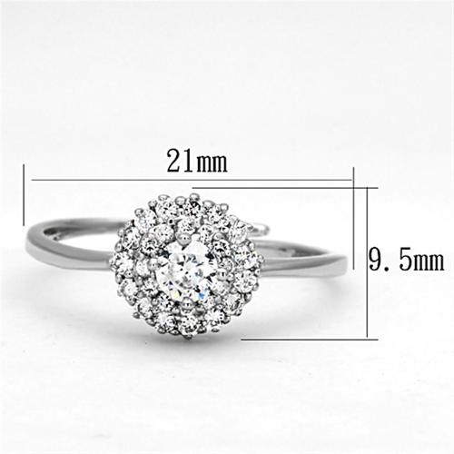 3W501 - Rhodium Brass Ring with AAA Grade CZ  in Clear