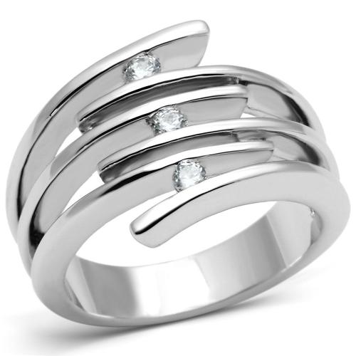 3W285 - Rhodium Brass Ring with AAA Grade CZ  in Clear