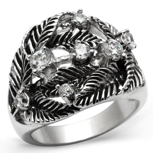 3W211 - Rhodium Brass Ring with AAA Grade CZ  in Clear