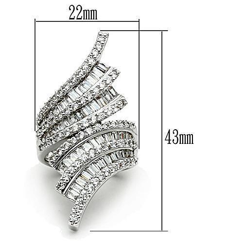 3W161 - Rhodium Brass Ring with AAA Grade CZ  in Clear