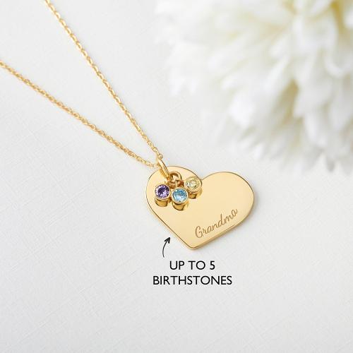 Family Birthstone Necklace, Grandma Gift Birthstone, Heart Necklace