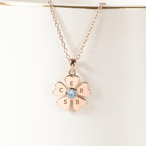 Four Leaf Clover Necklace, Kids Initials Necklace, Mother Necklace