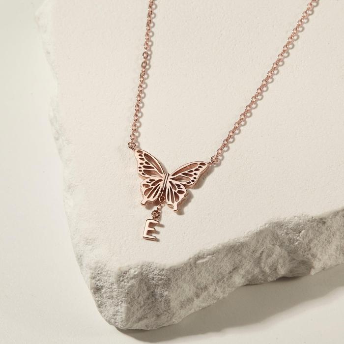 Custom Letter Necklace, Initial Jewelry, Initial Butterfly Necklace