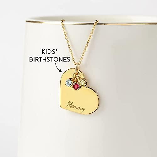 Family Birthstone Necklace, Grandma Gift Birthstone, Heart Necklace
