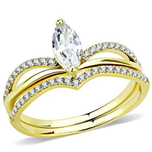 DA276 - IP Gold(Ion Plating) Stainless Steel Ring with AAA Grade CZ