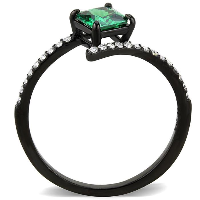 DA017 - IP Black(Ion Plating) Stainless Steel Ring with AAA Grade CZ