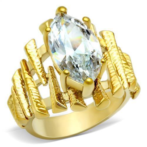 GL080 - IP Gold(Ion Plating) Brass Ring with AAA Grade CZ  in Clear