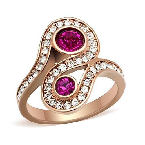 GL153 - IP Rose Gold(Ion Plating) Brass Ring with Top Grade Crystal
