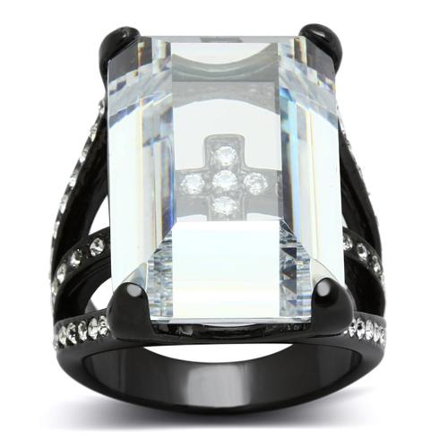 LO3593 - TIN Cobalt Black Brass Ring with AAA Grade CZ  in Clear