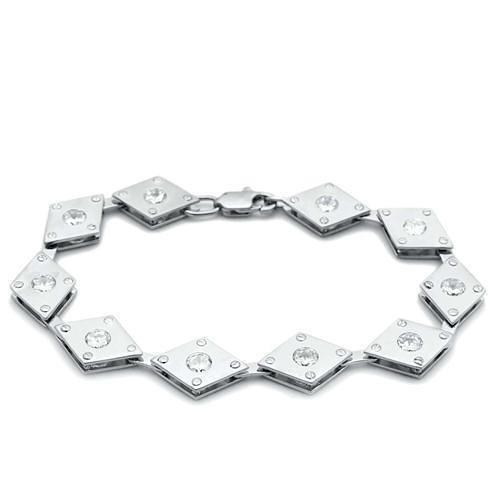 LO2006 - Matte Rhodium & Rhodium Brass Bracelet with AAA Grade CZ  in