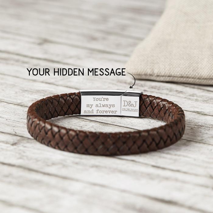 Personalized Leather Bracelet With Hidden Message, Boyfriend Gifts