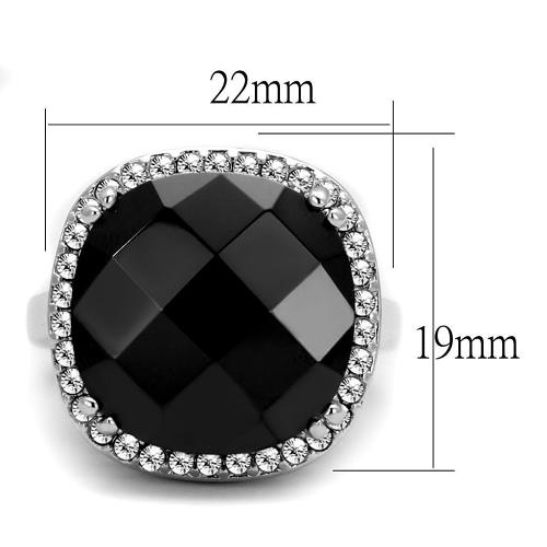 LO4085 - Rhodium Brass Ring with AAA Grade CZ  in Black Diamond