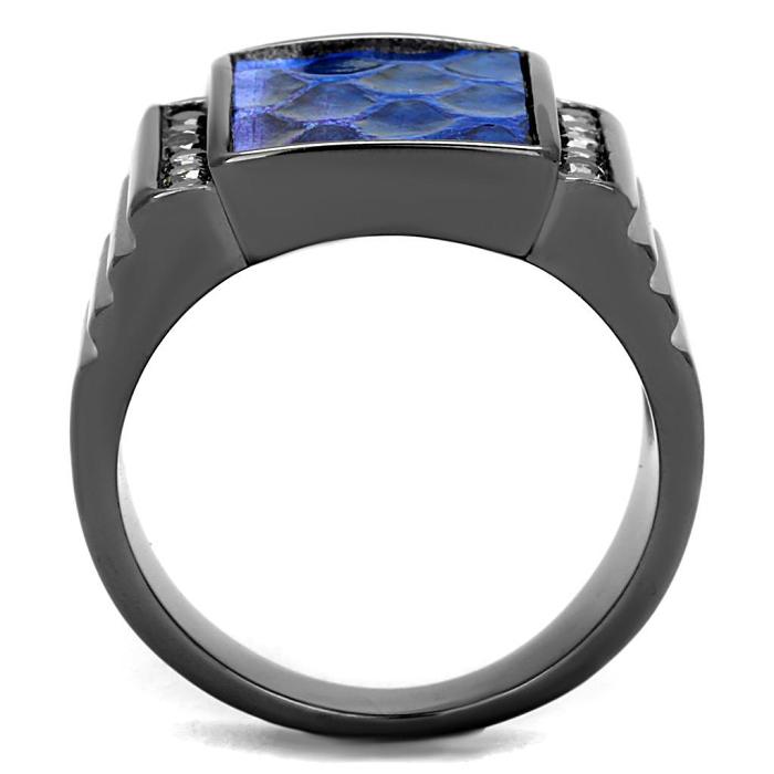 TK2736 - IP Light Black  (IP Gun) Stainless Steel Ring with Leather