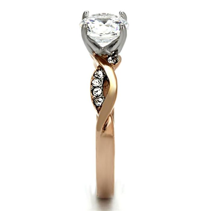TK1163 - Two-Tone IP Rose Gold Stainless Steel Ring with AAA Grade CZ