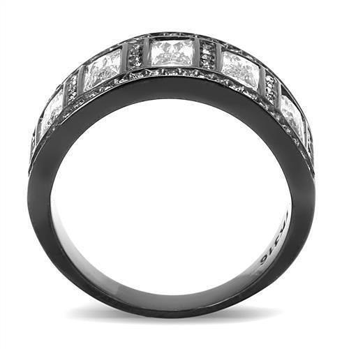 TK3168 - IP Black(Ion Plating) Stainless Steel Ring with AAA Grade CZ