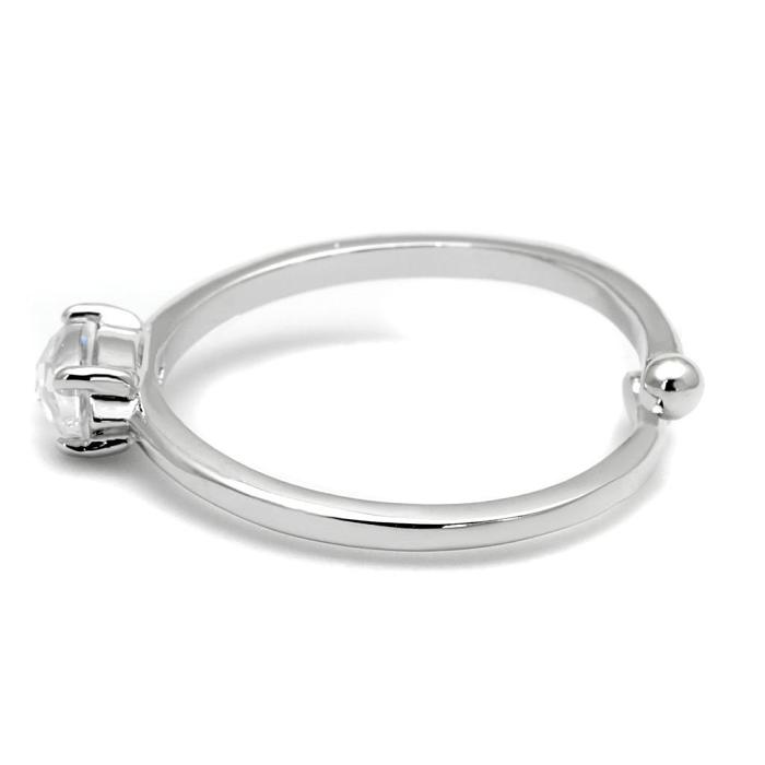 LO4070 - Rhodium Brass Ring with AAA Grade CZ  in Clear