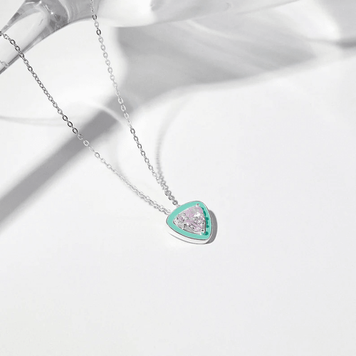 Pink Stone Necklace, Green Enamel Jewelry, Gemstone Necklace For Women