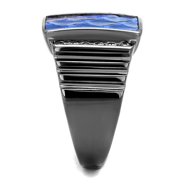 TK2736 - IP Light Black  (IP Gun) Stainless Steel Ring with Leather