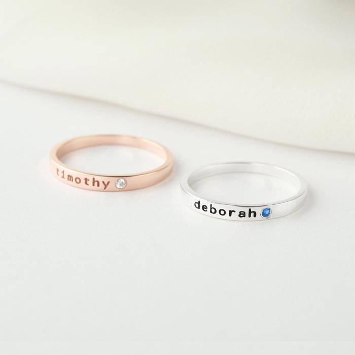 Personalized Name Ring With Birthstone, Stackable Name Ring, Mom Ring