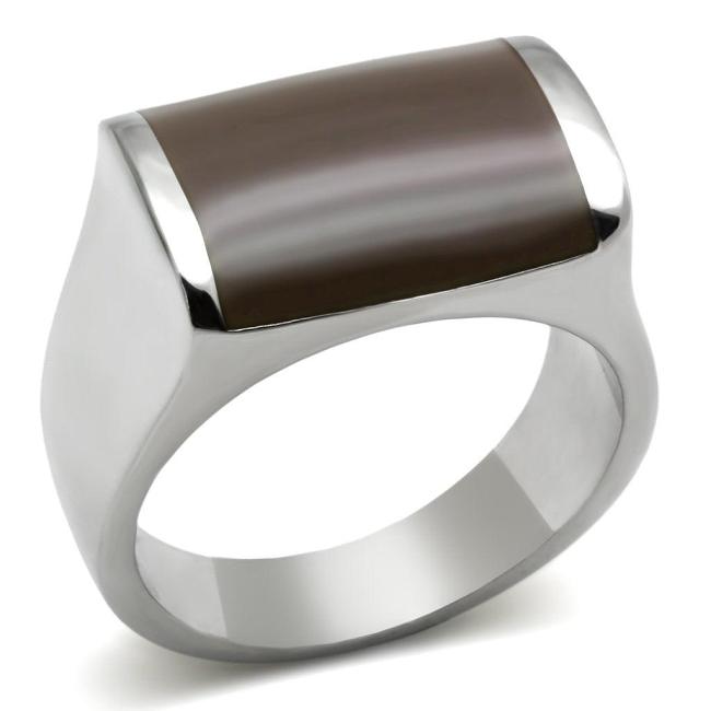 TK327 - High polished (no plating) Stainless Steel Ring with Epoxy  in