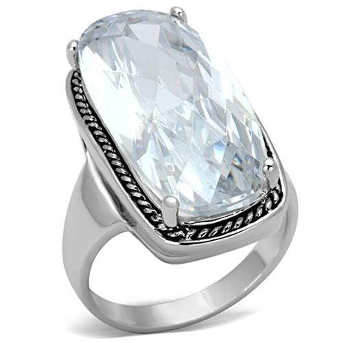 LO2958 - Rhodium Brass Ring with AAA Grade CZ  in Clear