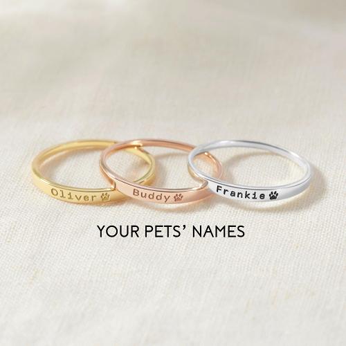 Pet Memorial Gift, Pet Name Ring, Paw Print Ring, Dog Mom Gift