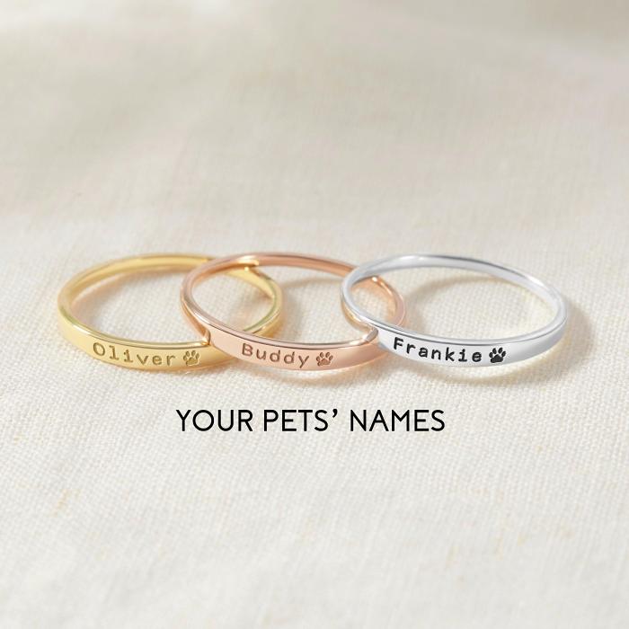 Pet Memorial Gift, Pet Name Ring, Paw Print Ring, Dog Mom Gift
