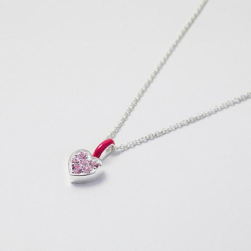 Pink Heart Necklace, Pink Enamel Jewelry, Dainty Heart Jewlery