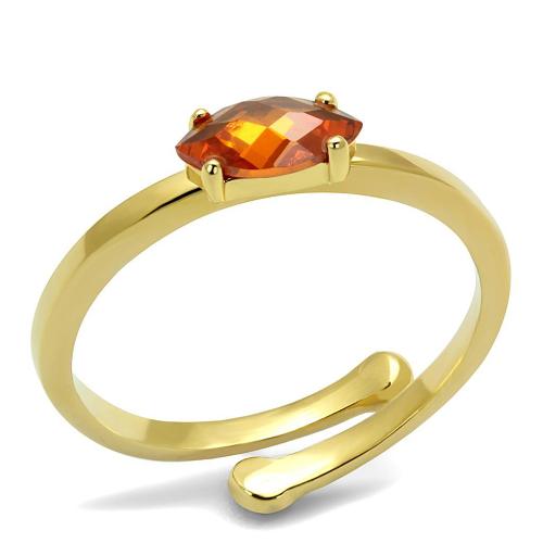 LO4065 - Flash Gold Brass Ring with AAA Grade CZ  in Orange